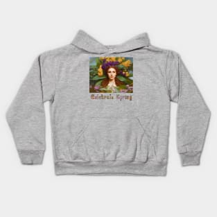 Celebrate Spring Beautiful Woman Surrounded By Spring Flowers Kids Hoodie